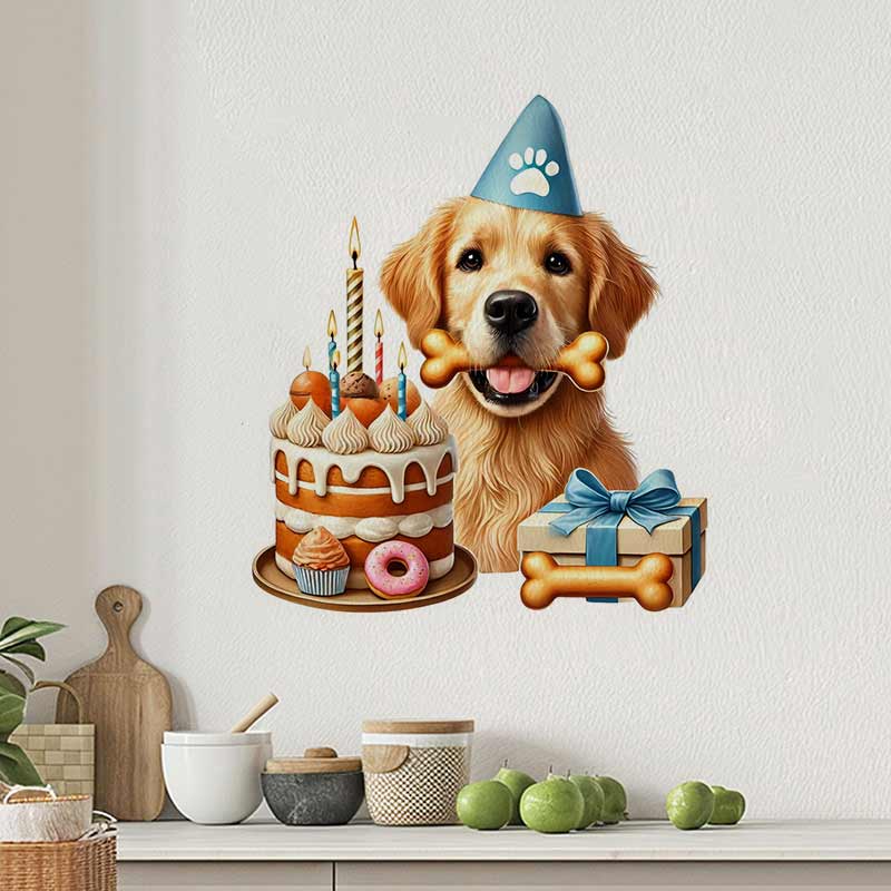 Feliz aniversário golden retri - Pvc Panel Background avaliação e preço